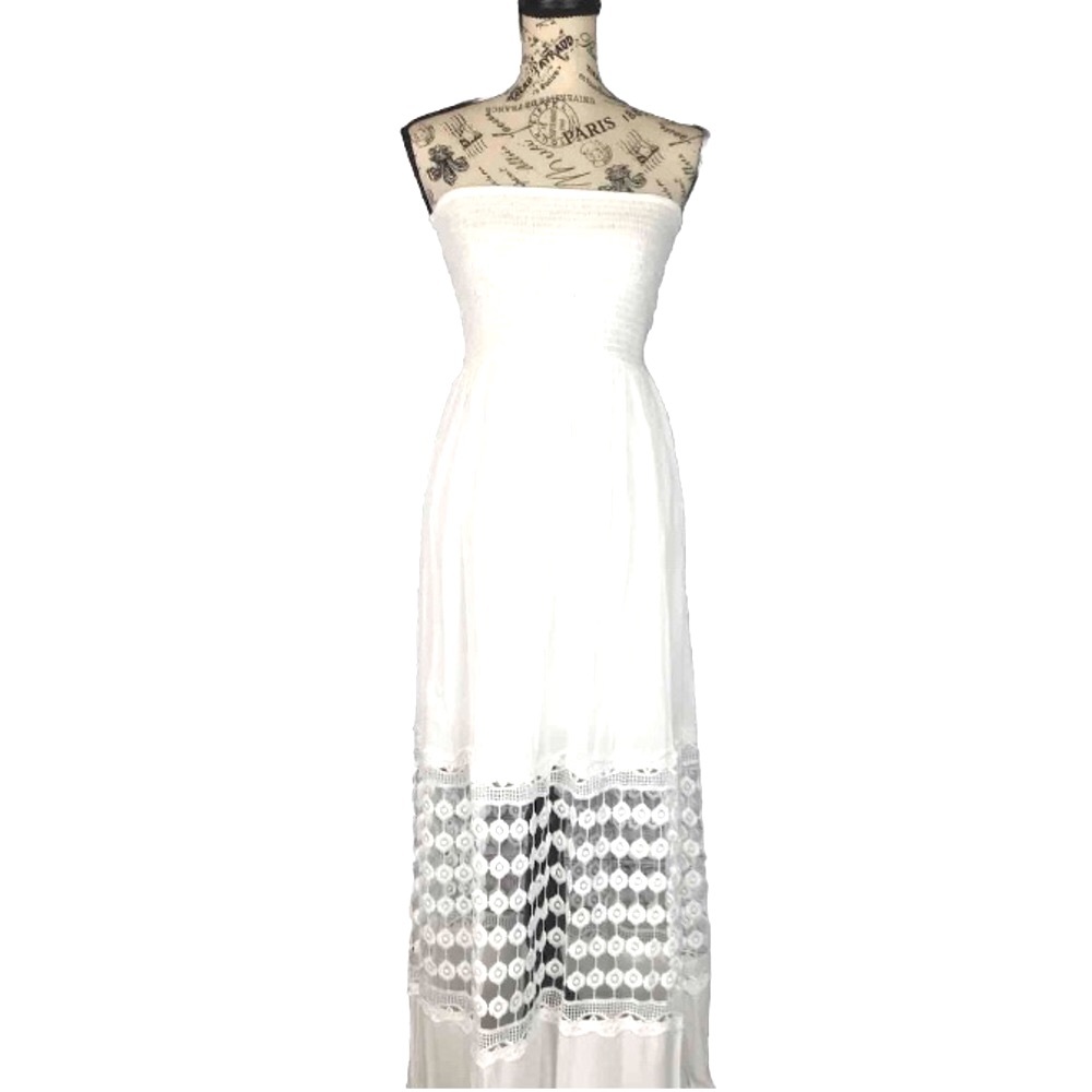 Justify Women’s White Strapless Maxi Dress with Lace Details Size Small New